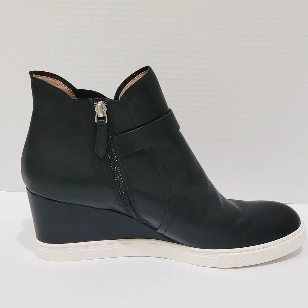 Linea Paolo Freshton Womens High Top Sneaker Size 12 M Black Leather Wedge Boots